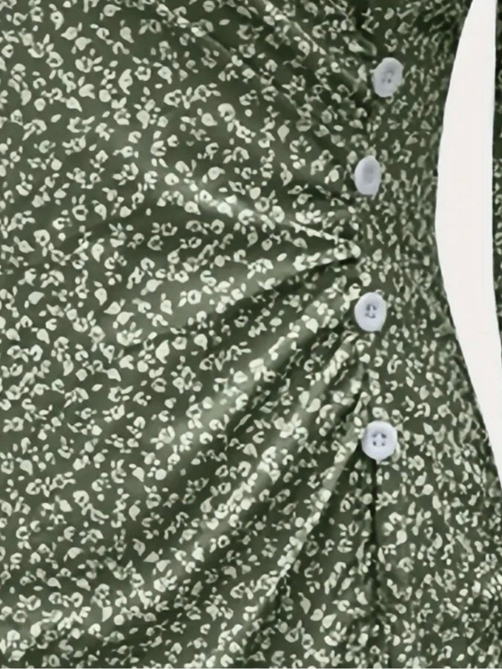 Green Floral Wrap Mini Dress with Button Detail - Picture 4 of 4
